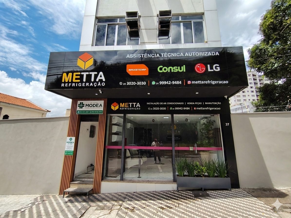 Fachada da loja Metta Refrigeração em Barra Mansa, assistência técnica autorizada Brastemp, Consul e LG
